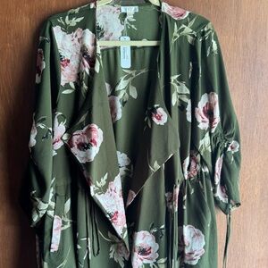 Charming Charlie Olive Floral Cardigan